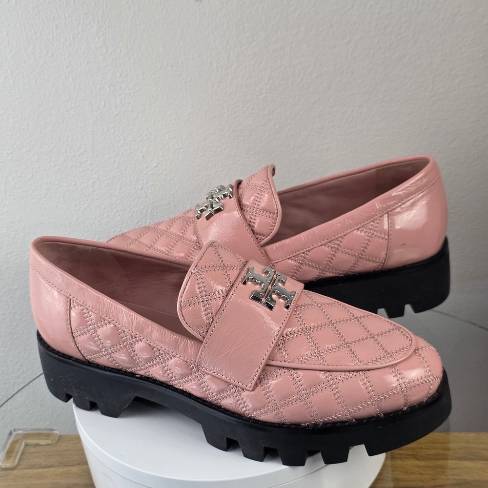 Tory Burch Mini Everly Chunky Leather Loafer 9M Pink Quilted Patent Lug Sole